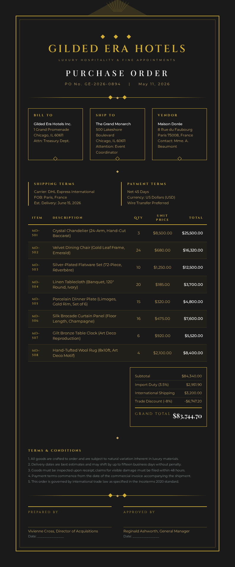 Art deco elegant Purchase Order